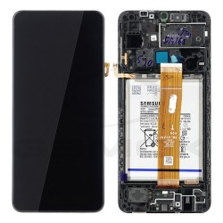 LCD Display SAMSUNG A125 GALAXY A12 BLACK WITH FRAME AND BATTERY GH82-24708A GH82-24709A ORIGINAL SERVICE PACK