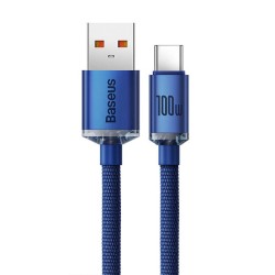 CABLE USB TO USB-C 100W 2M BASEUS CRYSTAL SHINE SERIES CAJY000503 BLUE CABLE USB TO USB-C 100W 2M BASEUS CRYSTAL SHINE SERIES CAJY000503 BLUE