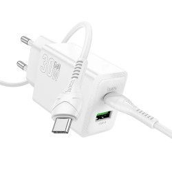 TRAVEL CHARGER HOCO USB-C N71 30W + CABLE USB-C TO USB-C WHITE TRAVEL CHARGER HOCO USB-C N71 30W + CABLE USB-C TO USB-C WHITE